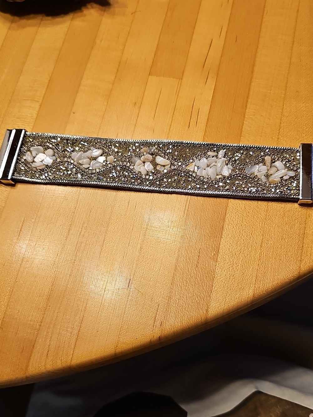 Boutique Gold & Silver Tone Beaded Magnetic Cuff Bracelet - 7.5"